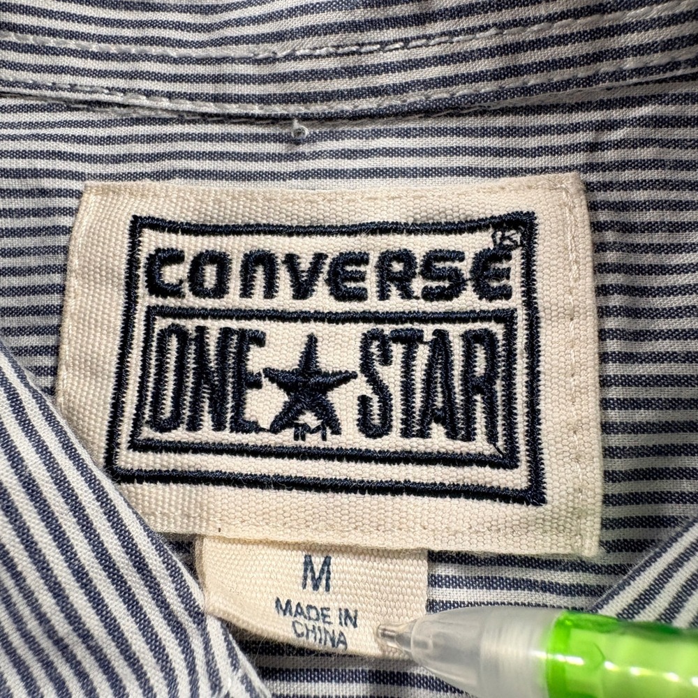 Converse One Star Striped Button Down Shirt Men Medium Short Sleeve Utility Blue - Picture 4 of 9